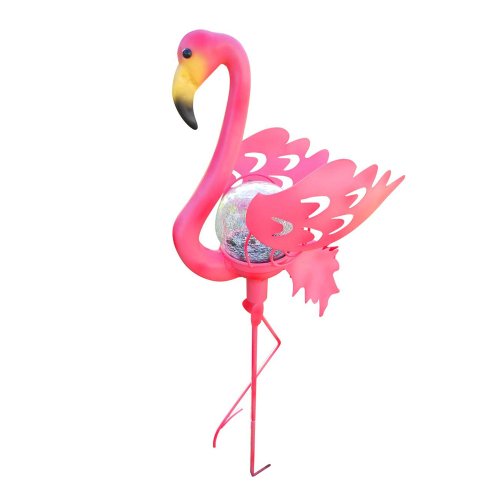 Creative Motion Flamingo Garden Stake Glass Crackle Solar Light, Pink #TOP3
