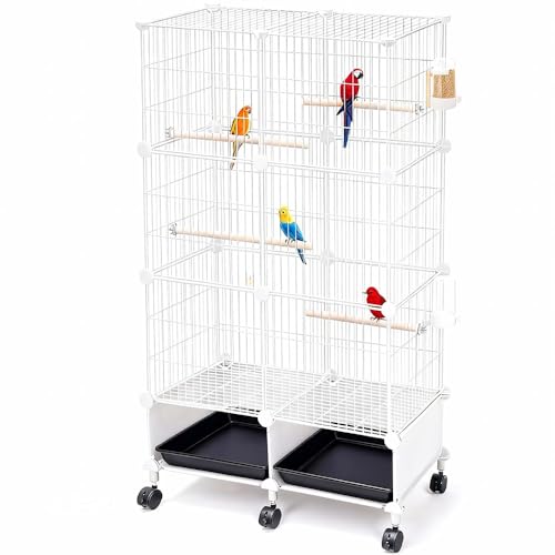 Large Bird Cage, Parakeet Cage with Detachable Stand & Wheels,Bird Cage arakeet Cage with Bird Slide-Out Tray, Wooden Perches, Rolling Stand, Wide Flight Birdcage for Parrot Cockatiel Conure Budgie