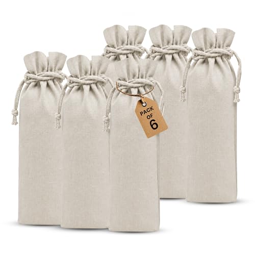 LFH Reusable Cotton Rich Wine Bags with Drawstring Closure | Wine Bottle Gift Bags for Wine | Eco-Friendly Reusable Bottle Gift Bag for Holidays & Parties | Pack of 6 | 6x14 Inches | Natural