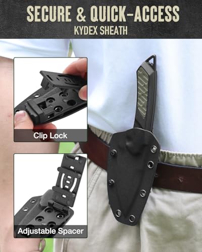 Image of Mossy Oak 8 Inch Fixed Blade Knife with Kydex Sheath, D2 Steel Full Tang Outdoor Camping Knife, G10 Handle for Bushcraft, Survival, Camping, Hiking