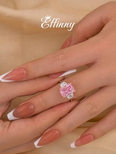 4.0ct Crushed Ice Radiant Cut Three Stone Pink Engagement Ring,Big CZ Simulated Diamond 925 Sterling Silver Promise Ring for Wedding,Daily,Travel4