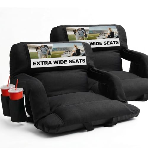 Extra Wide Stadium Seats with Back Support for Big & Tall People, 330lbs Capacity Extra Wide Bleacher Seat, Big Comfort Stadium Chair with Armrests for Bleachers, Sports Events, Concerts. 2PK