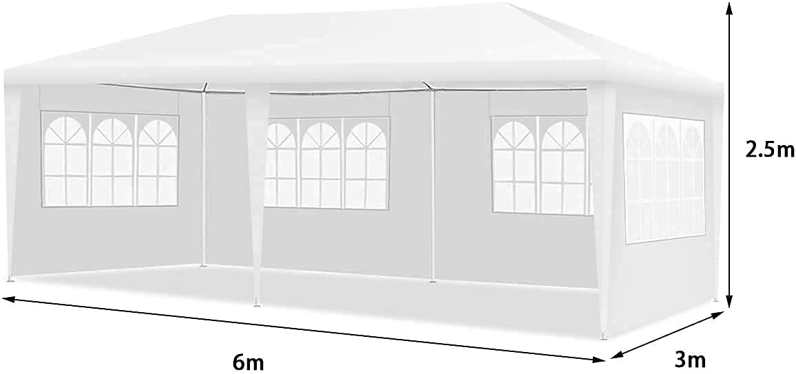 RELAX4LIFE Tonnelle de Jardin Extérieur 3x6 M avec 6 Parois Amovibles, Barnum 3x6 en PE Imperméable, Sac de Transport, Protection Solaire, Montage Facile, pour Marché Fête
