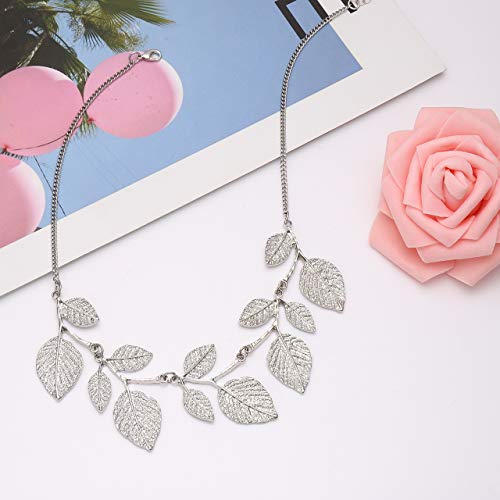 Cenapog Bohemian Spangle Hammered Leaf Collar Necklace For Women Girls Plant Necklace Chunky Tree Life Choker Necklace Vintage Sparkly Bib Necklace For Wedding Evening Party Fashion Jewelry (Silver) #TOP4