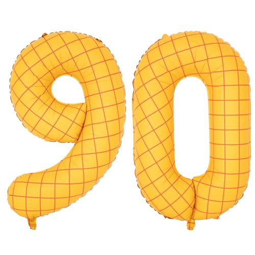 Image of 40 inch Large Number Balloon 90 Toy Inspired Story Yellow Birthday Balloon | Western Rodeo Party Supplies Boy Girl Story Anniversary Kids Birthday Party Cowboy Farm Themed Baby Welcome Decorations
