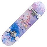 Skateboard Einhorn Lila Blau Skateboard Kinder ab 8 Jahre 80x20cm 7-Lagigem Ahornholz Longboard Double Kick Komplett für Anfänger Jungen Mädchen Erwachsene Profi Penny Board