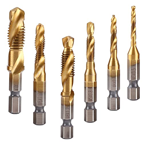 Tyenaza 6 Piezas Brocas Roscadoras Metal, Juego de Brocas para Roscar HSS, Juego de Herramientas de Rosca Métrica M3-M10, Brocas con Macho Roscar Rosca HSS Punto Espiral, para Madera, Metal, Plástico