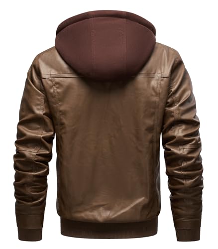 Image of INVACHI Men's Faux Leather Motorcycle Bomber Jacket with Removable Hood