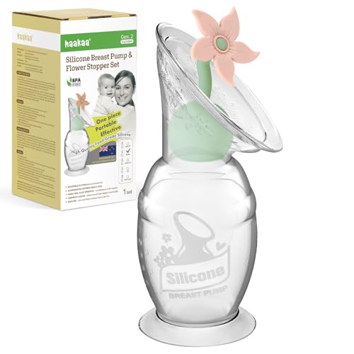 Image of haakaa Manual Breast Pump with Flower Stopper Set, Gen.2 Silicone Hand Pump with Suction Base, BPA Free (5oz/150ml, Blush)