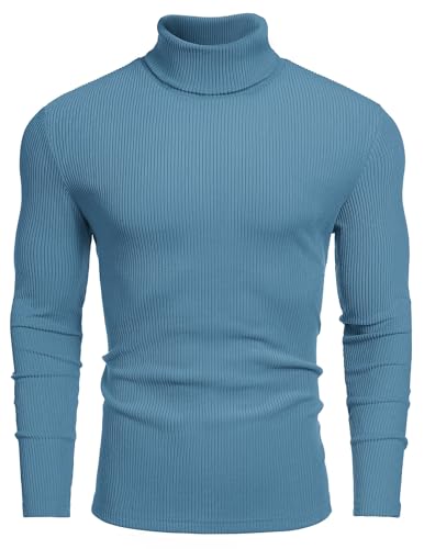 Image of COOFANDY Men's Ribbed Turtleneck Sweater Casual Basic Long Sleeve Knitted Pullover Sweater