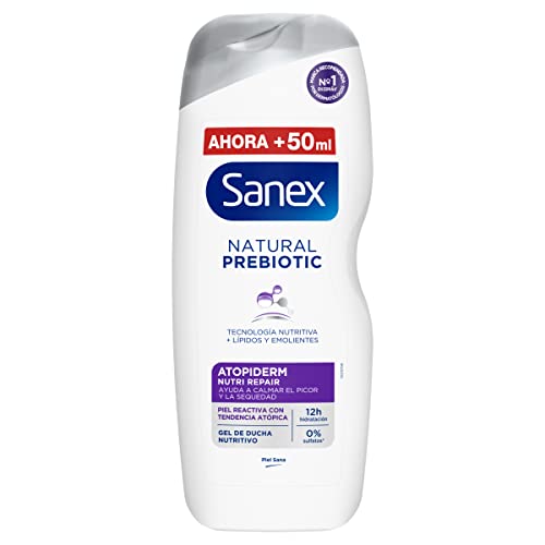 Sanex Natural Prebiotic Atopiderm Nutri Repair, Gel de Ducha o Baño, Piel Atópica, 600ml
