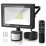 Linke Security Lights Outdoor Motion Sensor, 25W 2100 Lumen LED Floodlights with PIR Sensor, IP66 Waterproof Motion Sensor Outdoor Wall Light with Remote Control for Garden, Backyard, Garage