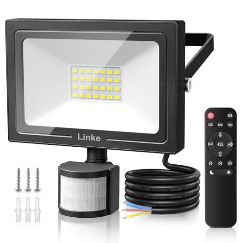 Linke Security Lights Outdoor Motion Sensor, 25W 2100 Lumen LED Floodlights with PIR Sensor, IP66 Waterproof Motion Sensor Outdoor Wall Light with Remote Control for Garden, Backyard, Garage