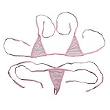 Motanar Women’s Sheer Extreme Bikini Halterneck Top and Tie Sides Micro Thong Sets (Pink)