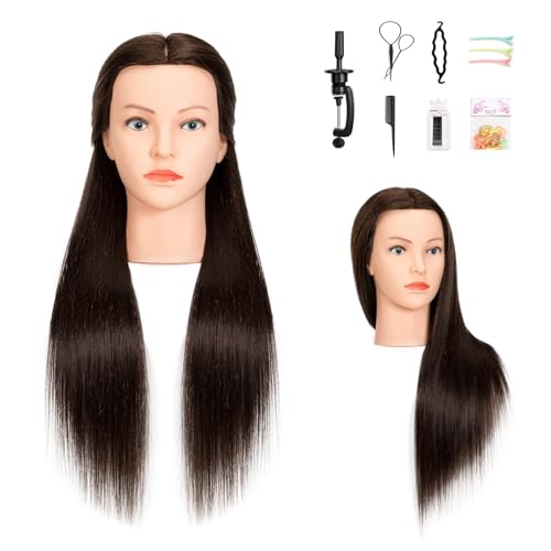 Mannequin Head with 80% Real Human Hair Cosmetology Mannequin Head Manikin Head to Practice Hairstyles for Hairdresser(#4 Dark Brown)