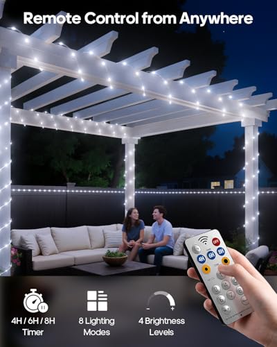Rechargeable Rope Lights, 79FT 240LED Outdoor Waterproof String Lights with 1200mah Portable Rechargeable Battery, Timing & 8 Modes for Party Christmas Camping DIY Tree trampoline - Cool White 2 Pack - Thumbnail 5