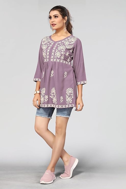 Ręcznie haftowana tradycyjna bluzka z wiskozy Chikankari dla kobiet, designerski styl Kurti
