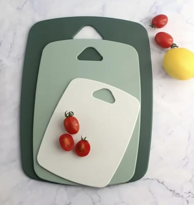 Image of JD FRESH Plastic Chopping Board Set with Hanging Holes /Home Use Cutting Board /Chopping Board for Kitchen /Vegetable Cutting Board for Veggies, Fruits, with Easy Grip Handle (Set of 3)