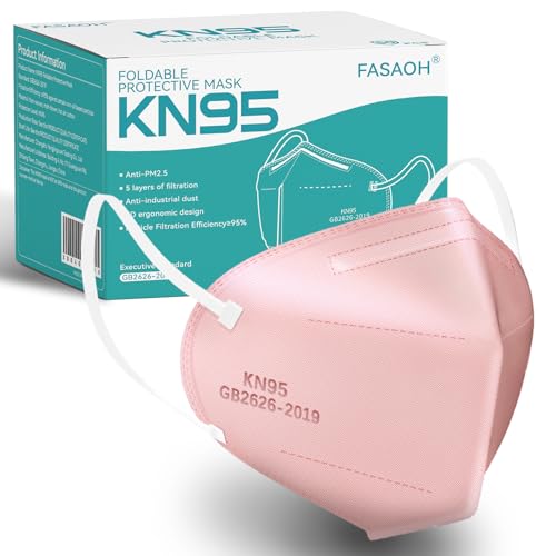 KN95 Face Masks 50 PCS 5-Ply Pink Masks Breathable Elastic Ear Loops Cup Dust Safety Mask Filter Efficiency≥95%