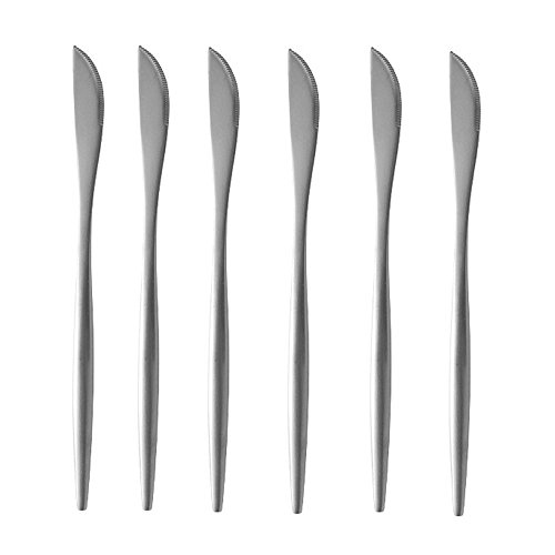 BRIIEC Silver 18/10 Stainles Steel Dessert Knife Set, Luxury Cutlery for Kitchen Hotel Restaurant Wedding Party, Matte Finish, Dishwasher Safe, Pack of 6