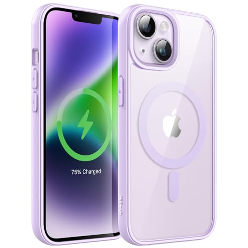 JETech Magnetic Case for iPhone 14 6.1-Inch Compatible with MagSafe, Shockproof Phone Bumper Cover, Solid Color Matte TPU Frame, Anti-Scratch Clear Back (Purple)