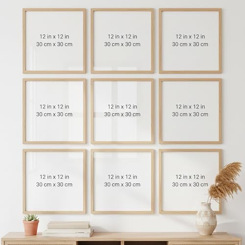 Image of kotart Photo Frame For Wall Decor | Wooden Frames For Wall Decoration | Aesthetic Collage Picture Frames | Rectangular Photo Frame For Home Decor Bedroom Office | Pack of 9 (12X12 inch)