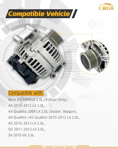 Image of 06H903016L Alternator 140A Compatible with 2009-2012 Audi | A4 A4 Quattro 2010-2013 A5 2010-2012 A5 Quattro 2010 S4 2011-2012 Q5 2.0L 3.0L Replace 06H-903-016LX