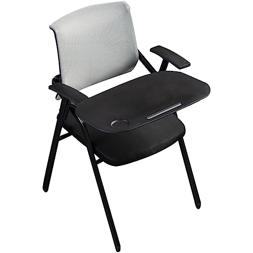 Silla plegable ergonómica con tablero de escritura extra grande, sillón de oficina y entrenamiento, compra a granel, color gris, diseño compacto (tamaño: 49 x 57 x 86 cm)