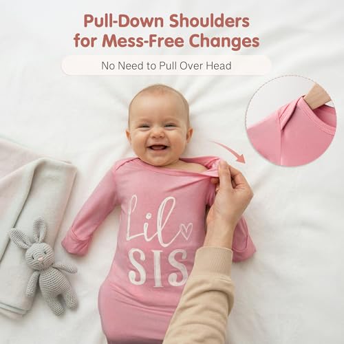 Image of Little Baby Sister Newborn Girl Outfit, Cute Knotted Gown 0-3 Month Soft Infant Going Home Sleepers