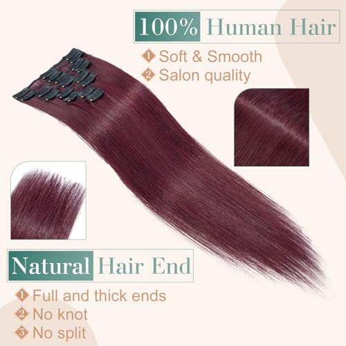 Image of Benehair Wine Red 10 Inch Real Human Hair Clip in Hair Extensions, 8pcs Double Weft, 18 Clips per Set, Straight, Modern Style