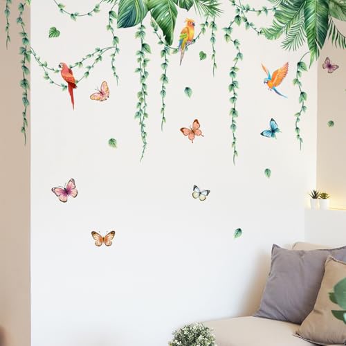 Desmontable Pegatinas Pared Decorativas Enredaderas 2 Piezas 90 * 30CM Wall Sticker Verde Autoadhesivo Hojas Tropicales Útil Como Fondo de Pared para Dormitorios Salones y Habitaciones Infantiles