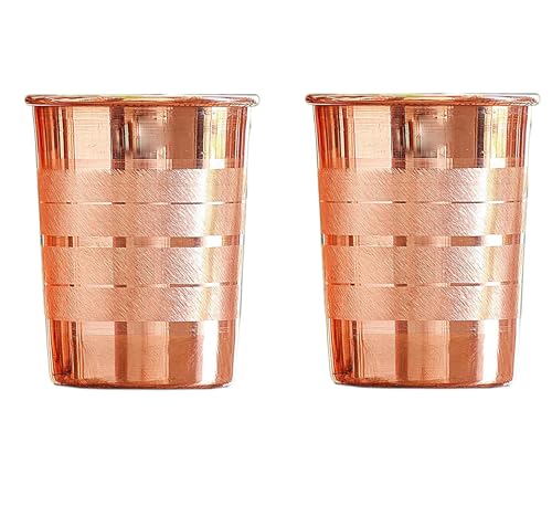 zig zag Drinking Glass made of Pure Copper Striped Design 300 ml Ayurvedic Cups for Milk Water and Juice Pack of 2