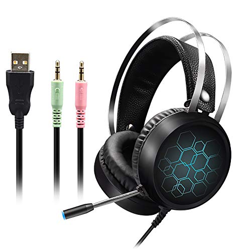 Auriculares Gaming 7.1 Virtual Surround Gaming Headset Colorido LED Light Gamer Auriculares E1000 con Super Bass ANC Mic para PC PS4 Xbox