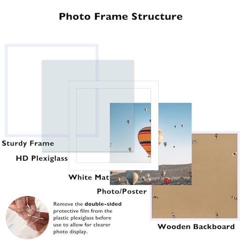 Image of JCJMY 22x22 Picture Frame White with 18x18 Mat, Display Photo 18x18 with Mat or 22 x 22 Without Mat, Wall Hanging Large 22x22 Poster Frame with Shatter Resistant Plexiglass, White