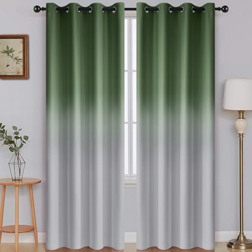 Image of SimpleHome Sage Green to Grey White Ombre Room Darkening Curtains 84 Inch | Curtains for Living Room,Light Blocking Thick Thermal Insulated Grommet Window Curtains Drapes for Bedroom, 2 Panels,52Wx84L