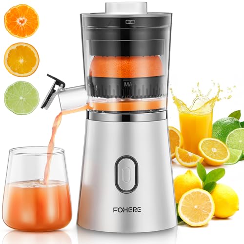 FOHERE Electric Citrus Juicer Squeezer, Automatic Orange Juicer with Power Cord, One Touch Operation, Portable Juicer Suitable for Lemon, Citrus Fruit, Easy to Clean, Silver