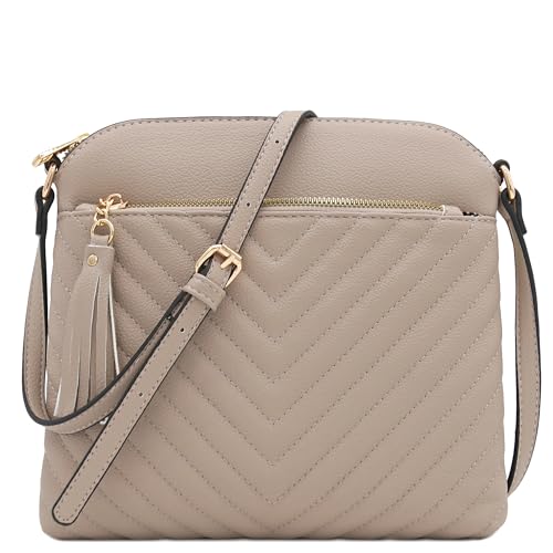 Image of FashionPuzzle Chevron Quilted Medium Crossbody Bag with Tassel Accent