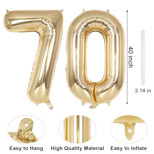 Image of Champagne Gold Large Number 70 Balloon, 40 Inch Light Gold Foil Helium Number Balloons, Giant Mylar Number 70 Balloons for 70 Years Old Birthday Party Anniversary Decorations (Champagne Gold 70)