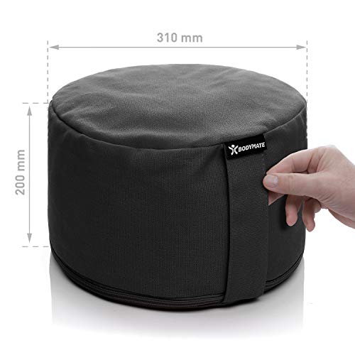 BODYMATE Extra hoog yogakussen rond 31 cm diameter 20 cm hoog met boekweit-spelz vulling – machinewasbare overtrek van 100% extra dik katoen – meditatiekussen – zitkussen - Image 4