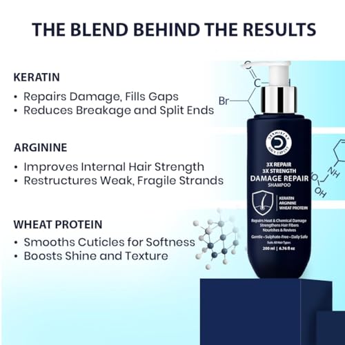 Image of Dermistry Keratin Protein Arginine Damage Repair Control Protect Hair Mask & Sulphate Free Shampoo for Heat & Chemical Treated Hair Reduces Split Ends Strengthening for Dry Frizzy All Hair Types 400ml