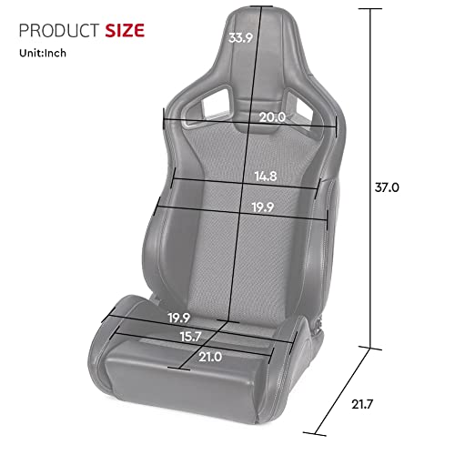 Racing Seats 2 Pcs Reclinable Bucket Seats With 2 Sliders Adjustable Pu Leather Seats Universal Sport Seats For Cars (Black, 37.0" X 19.9" X 21.7") #TOP2
