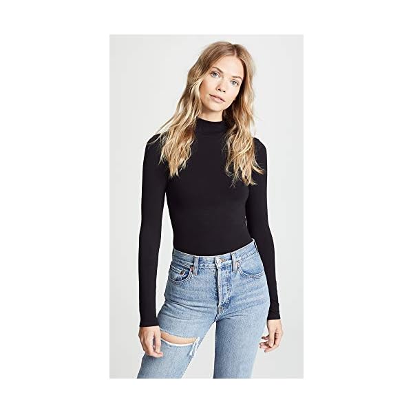 Yummie-Womens-Madelyn-Seamless-Bodysuit Yummie Women's Madelyn Mock Neck Long Sleeve Shaping Bodysuit Outlast® Seamless, Black, Small/Medium