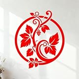 Elegante y vid de uva de vino circular con hojas y zarcillos en un Calcomanías de grabado 42x48.9cm Embellecimiento de paredes Rojo