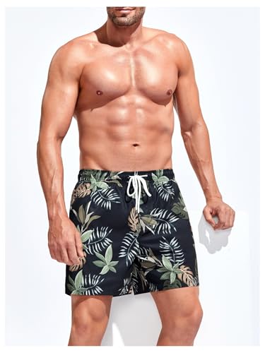 Floerns Men's Tropical Print Wide Leg Swim Trunk Drawstring Quick Dry Beach Shorts4