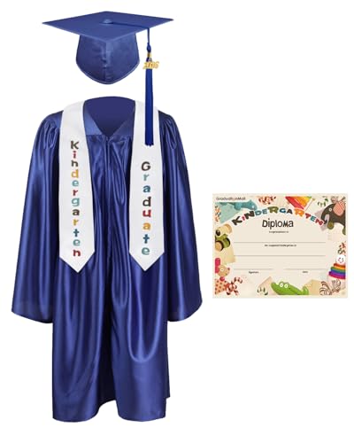 GraduationMall Kindergarten Graduation Cap Gown Stole Package with 2026 Tassel, Certificate Royal Small 27(36-38)