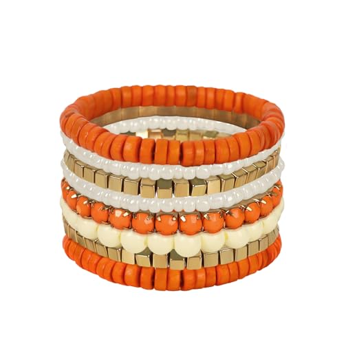8Pcs Bohemian Beads Bracelets Set Colorful Cube Multi Strand Stretch Stackable Bangle Y2K Bracelet Set