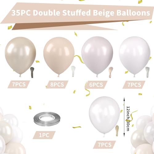 Image of White Nude Double Balloons, Neutral Balloons Double Stuffed Beige Balloons Pearl Sand White Balloons for Birthday Baby Shower Party Boho Theme Wedding Bridal Shower Anniversary Decorations Supplies