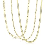 Florideco 3 Pcs Gold Plated Figaro Chain Necklace Stainless Steel Paperclip Link Chain Necklace for...