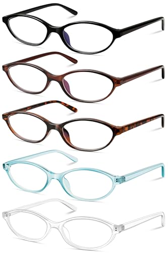 YMRFW 5 Pack Oval Reading Glasses All Day for Women Computer Readers with Blue Light Protection