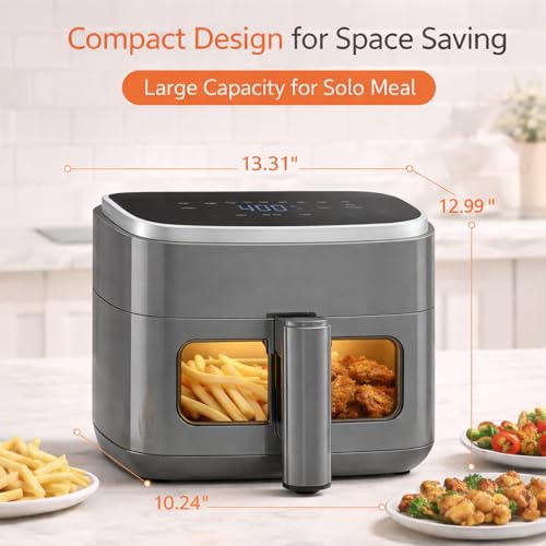 Image of Simple Deluxe 8-in-1 Air Fryer 4 Qt, Digital Preset Airfryer with Visible Window, Nonstick and Dishwasher-Safe Basket for Chips, Bake, Wings, 60-Min Timer, 1500W, Gray